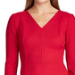 Ralph Lauren Women's Zippered 3/4 Sleeve V Neck Above The Knee Fit + Flare Cocktail Dress  Red Size 4P