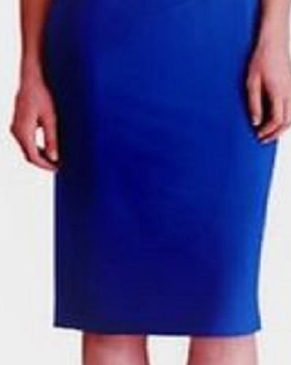 Ralph Lauren Women's Blue Sleeveless Asymmetrical Neckline Midi Sheath Party Dress Navy Size 12