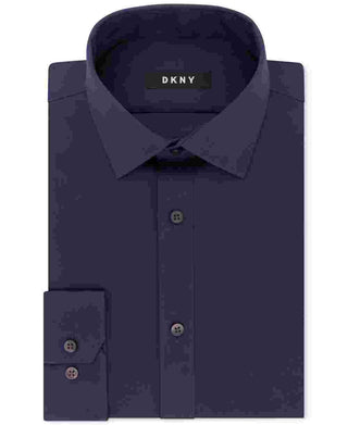 DKNY Men's Stretch Slim Fit Button-Down Shirt Navy Size 15X32-33