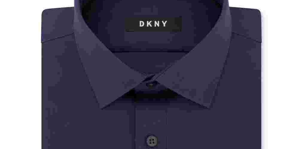DKNY Men's Stretch Slim Fit Button-Down Shirt Navy Size 15X32-33