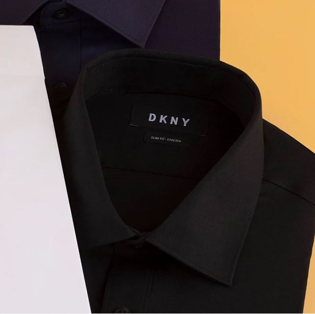 DKNY Men's Slim Fit Stretch Solid Dress Shirt Navy Size 17X34X35