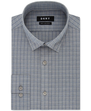 DKNY Men's Slim-Fit Performance Active Stretch Check Dress Shirt Blue Size 18X34-35