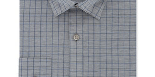DKNY Men's Windowpane Plaid Collared Slim Fit Moisture Wicking Dress Shirt Gray  Size 15X34-35