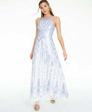 Trixxi Junior's Sequin Geo Print Strappy Back Gown White Size 9
