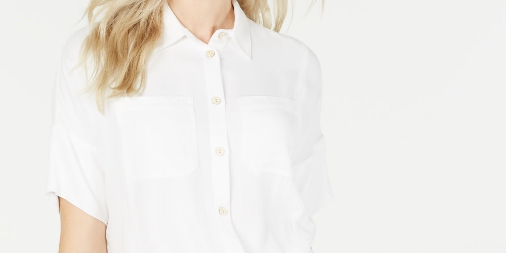 OAT Women's Boxy Button Front Shirt White Size Medium