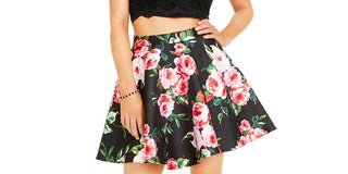 City Studios Juniors' 2-Pc. Lace Halter Top & Floral-Print Skirt Pink Size 15