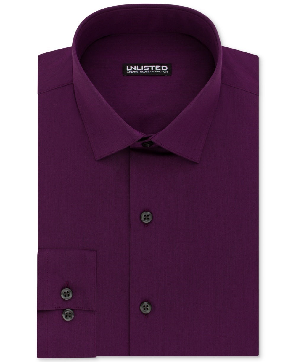 Kenneth Cole Men's Unlisted Slim Fit Solid Dress Shirt Raspberry Size ...