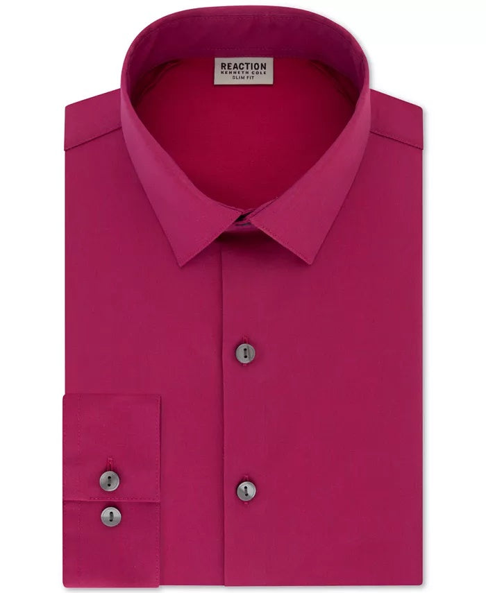 Kenneth Cole Reaction Men's Slim Fit All Day Flex Solid Dress Shirt  Pink Size 16.5X34X35