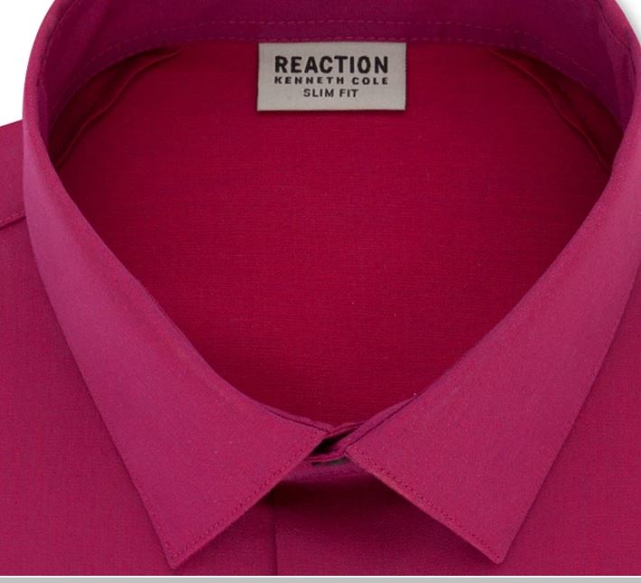 Kenneth Cole Reaction Men's Slim Fit All Day Flex Solid Dress Shirt  Pink Size 16.5X34X35