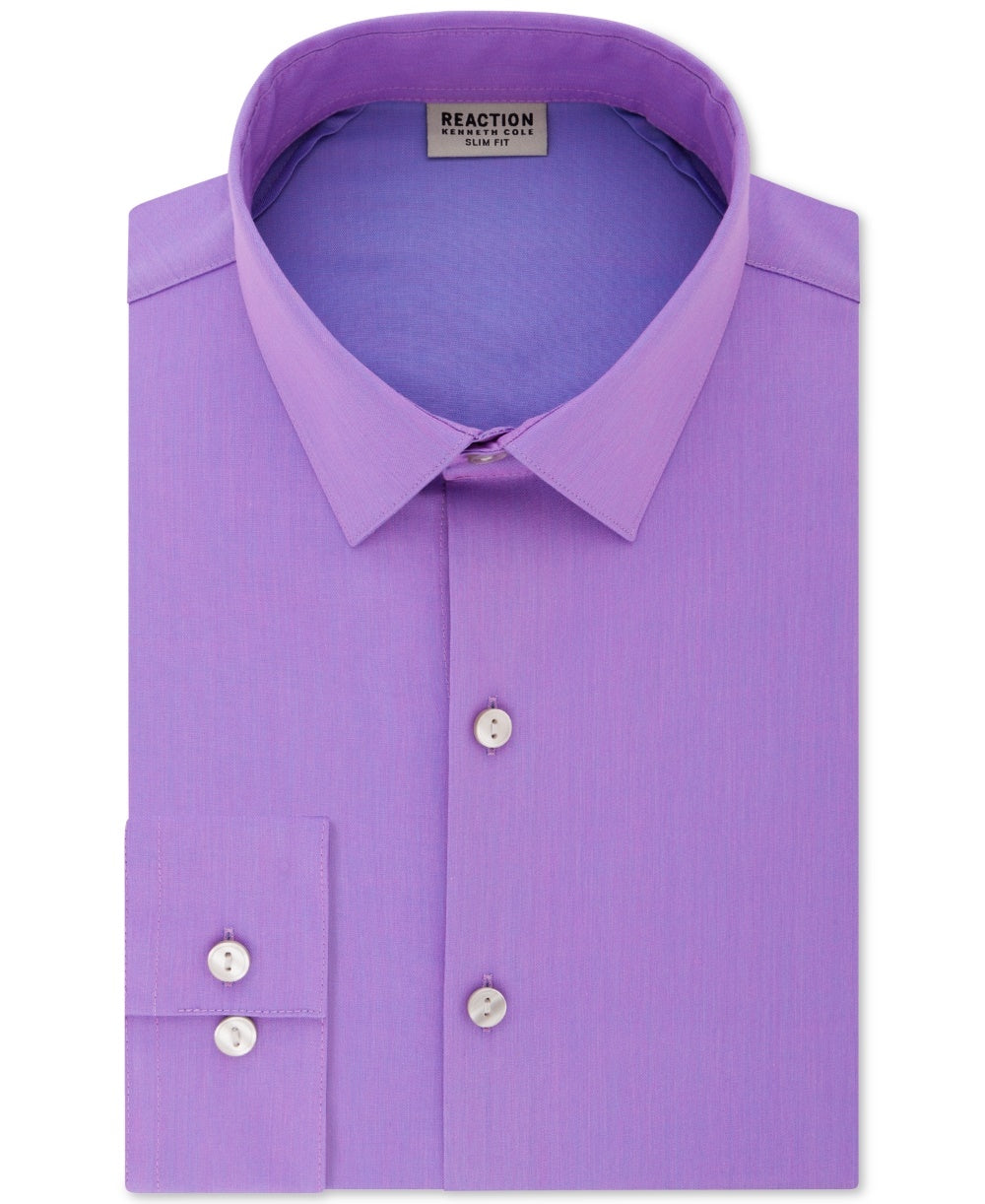 Kenneth Cole Reaction Men's Collared Slim Fit Stretch Dress Shirt Purple Size 17X32-33