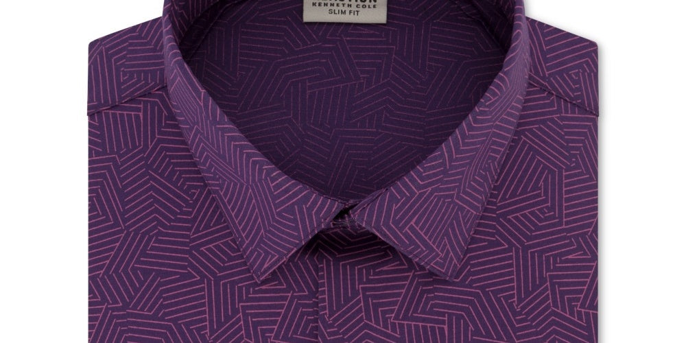 Kenneth Cole Reaction Men's Printed Slim Fit Button Down Shirt Purple Size 16X32X33
