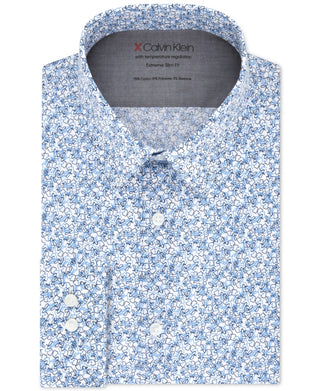 Calvin Klein Men's Extreme Slim Fit Print Button-Down Shirt Blue Size 14.5X32-33