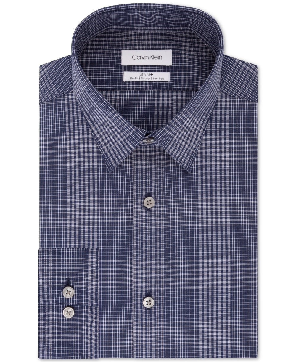 Calvin Klein Men's Steel Slim Fit Stretch Dress Shirt Blue Size 17.5X32X33
