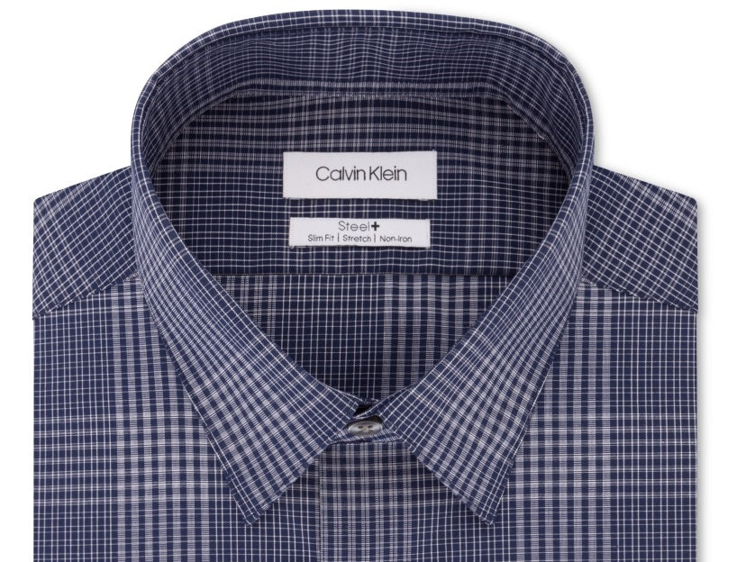 Calvin Klein Men's Steel Slim Fit Stretch Dress Shirt Blue Size 17.5X32X33