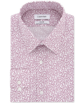 Calvin Klein Men's Slim Fit Non Iron Performance Stretch Abstract Print Dress Shirt Red Size 17X34-35