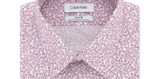 Calvin Klein Men's Slim Fit Non Iron Performance Stretch Abstract Print Dress Shirt Red Size 17X34-35