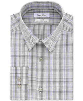 Calvin Klein Men's Plaid Collared Work Dress Shirt -Beige Size 15.5X34-35