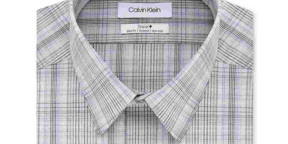 Calvin Klein Men's Plaid Collared Work Dress Shirt -Beige Size 15.5X34-35
