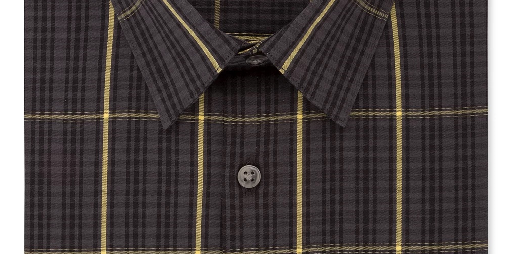 Calvin Klein Men's Windowpane Plaid Collared Slim Fit Dress Shirt Grey Size 14x32-33