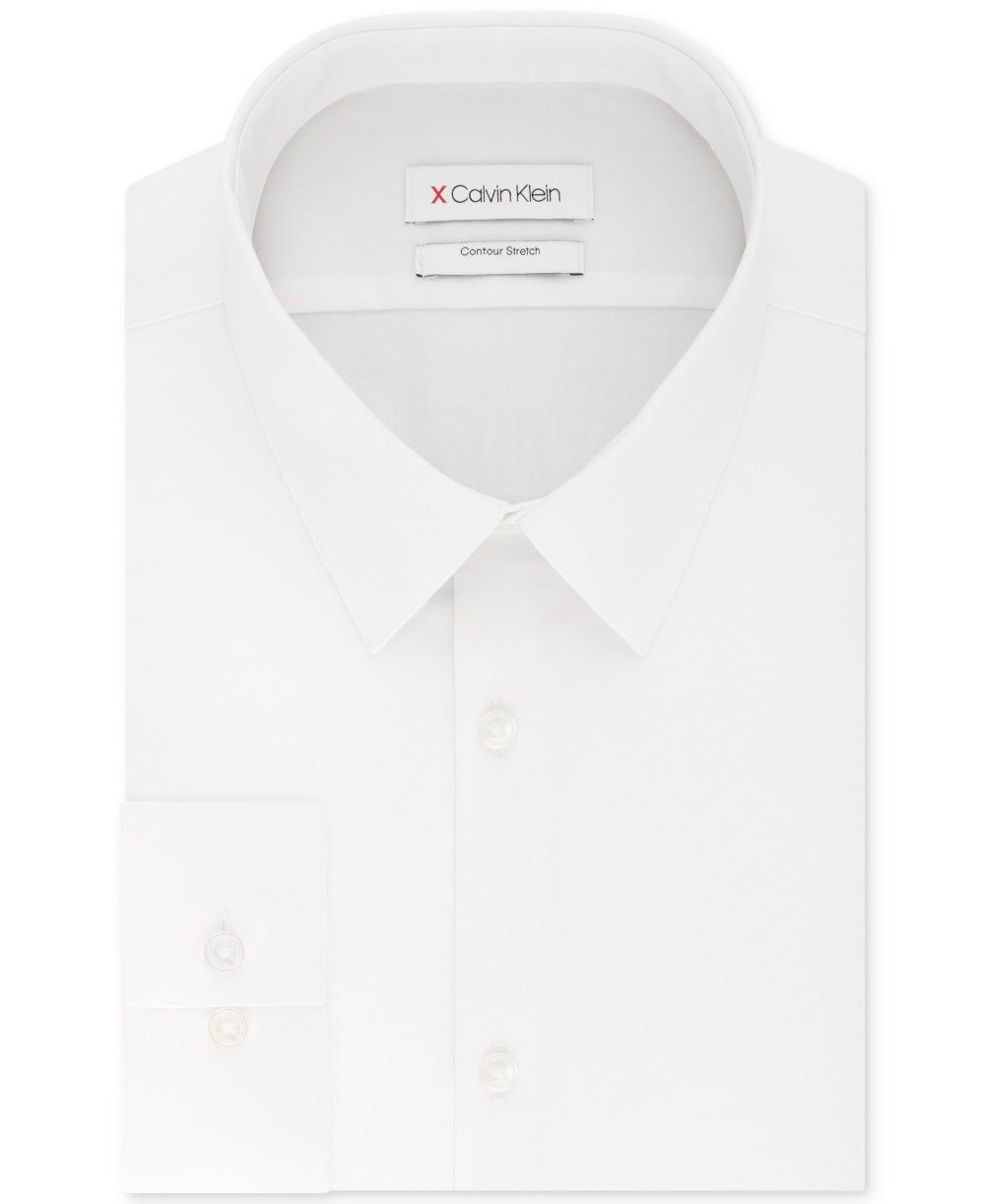 Calvin Klein Men's Extra Slim Fit Contour Stretch Wrinkle Free Solid Dress Shirt White Size 15.5X32-33