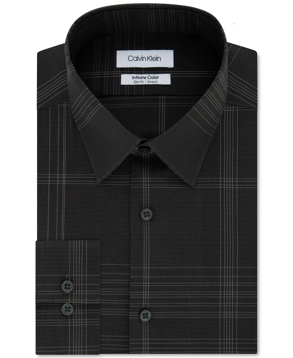 Calvin Klein Men's Infinite Slim Fit Non Iron Stretch Check Dress Shirt Grey Size 15.5X32X33