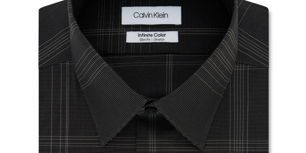 Calvin Klein Men's Infinite Slim Fit Non Iron Stretch Check Dress Shirt Grey Size 15.5X32X33