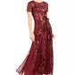 R & M Richards Women's Petite Embellished Illusion Gown Wine Size 14P
