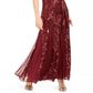 R & M Richards Women's Petite Embellished Illusion Gown Wine Size 14P