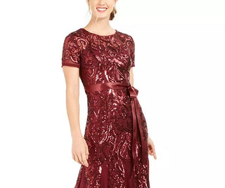 R & M Richards Women's Petite Embellished Illusion Gown Wine Size 14P