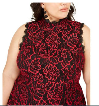 City Studios Juniors' Plus Lace Fit & Flare Dress Red Size 16 W