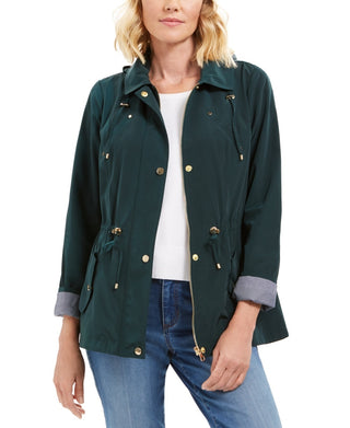 Charter Club Women's Water-Resistant Hooded Anorak Jacket Green Size Small