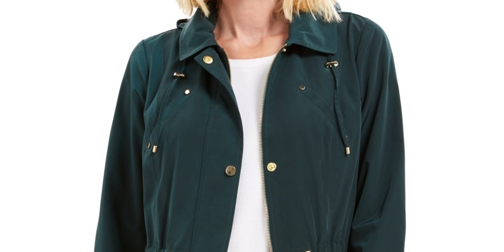 Charter Club Women's Water-Resistant Hooded Anorak Jacket Green Size Small