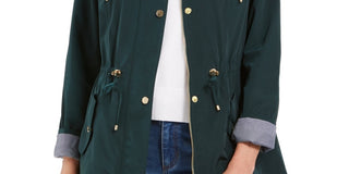 Charter Club Women's Water-Resistant Hooded Anorak Jacket Green Size Small