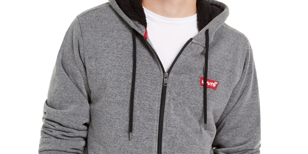 Levi's Men's Fleece Lined Zip Front Hoodie Grey Size Small