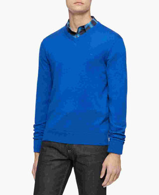 Calvin Klein Men's Merino Wool V Neck Sweater Blue Size X-Large