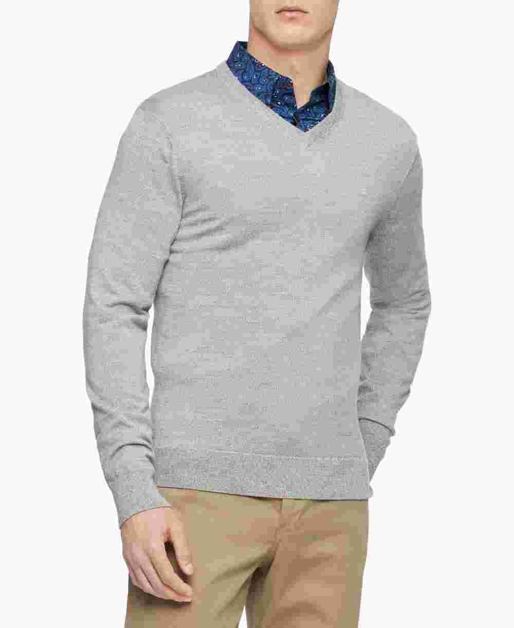 Calvin Klein Men's Merino Wool V-Neck Sweater Gray Size XX-Large