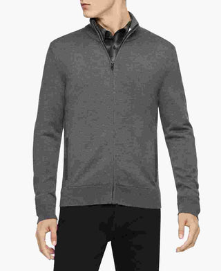 Calvin Klein Men's Merino Wool Full-Zip Sweater Gray Size Large