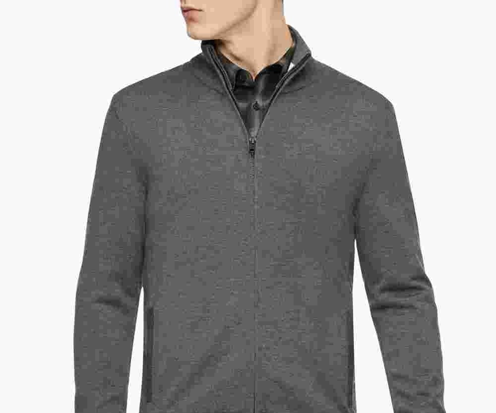 Calvin Klein Men's Merino Wool Full-Zip Sweater Gray Size Large