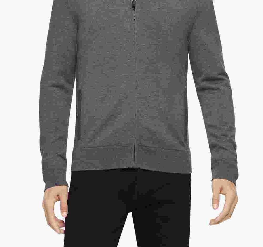 Calvin Klein Men's Merino Wool Full-Zip Sweater Gray Size Large
