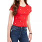 Love Tribe Junior's Heart Print Lettuce Edge T-Shirt Red Size X-Small