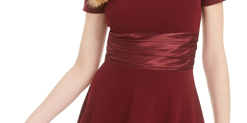 B Darlin Women's Short Sleeve Off Shoulder Short Fit Flare Cocktail Dress Wine Size 0