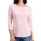Charter Club Women's Pima Cotton Button Shoulder Top Pink Size Petite Medium