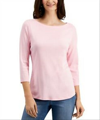 Charter Club Women's Pima Cotton Button Shoulder Top Pink Size Petite Medium