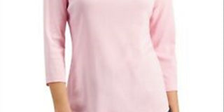 Charter Club Women's Pima Cotton Button Shoulder Top Pink Size Petite Medium