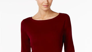 Charter Club Women's Pima Cotton Button Shoulder Top Red Size Petite Small