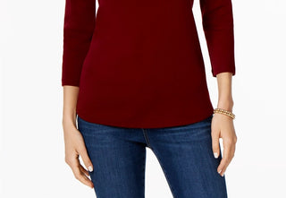 Charter Club Women's Pima Cotton Button Shoulder Top Red Size Petite Small