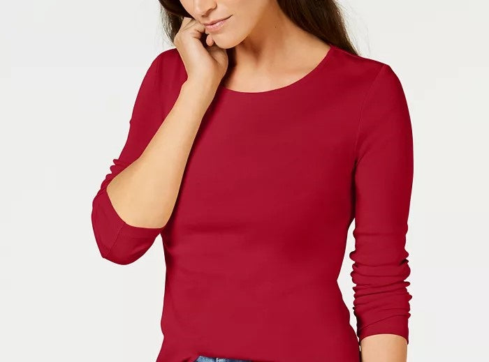 Charter Club Women's Pima Cotton Long-Sleeve Top  Red Size Extra Large