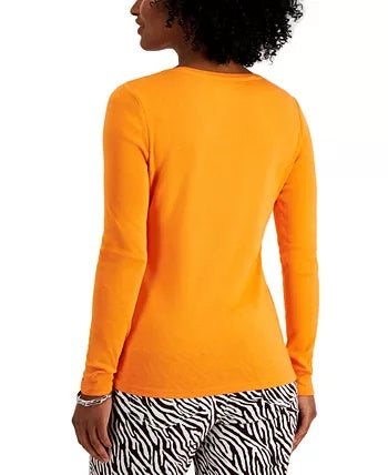 Charter Club Women's Pima Cotton Long-Sleeve Top Gold Size XX-Large