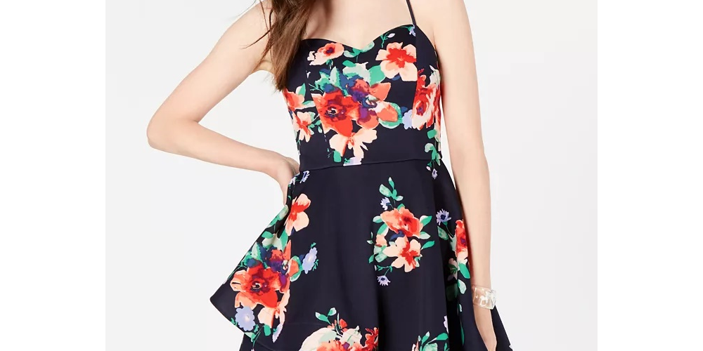 Sequin Hearts Junior's Floral Double Ruffle Dress Red Size 5