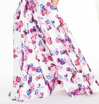 City Studios Juniors' Floral-Print Lace-Back Gown White Size 5